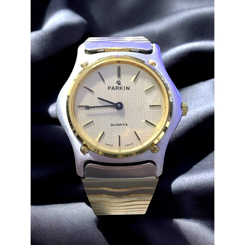 VTG Parkin Vintage Quartz Wristwatch With Gold Accents & Stainless Steel Band